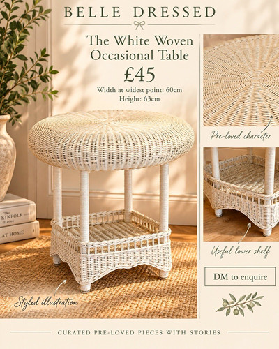 White round wicker - white,