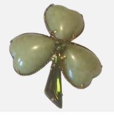 VINTAGE Connemara Marble & Jewel Shamrock Brooch, Signed 'AUSTRIA'. Very Rare! 