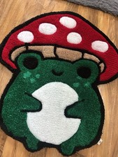 Handmade One Of A Kind Tufted Cute Frog And Mushroom Rug Or Wall Hanging.