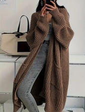Woman’s Long Sleeve Chunky Knit Cardigan With Pockets Autumn/ Winter Brown 10 UK