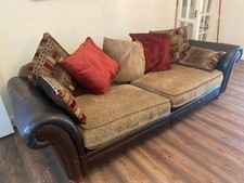 Grand ruskin 4 seater sofa real brown leather and fabric