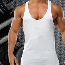 MENS GYM VEST PLAIN STRINGER BODYBUILDING MUSCLE TRAINING TOP FITNESS VEST