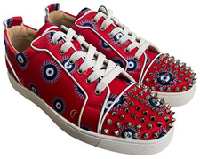 New Christian Louboutin Louis Junior Spikes Red Evil Eye Low Top Sneakers 42.5