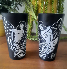 2 x Sailor Jerry Tumblers - Lady Figurehead with American Flag Black Tattoo USA