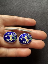 Antique Sterling  Mark Stunning Enamel ( Fair) Sterling Silver Cufflink