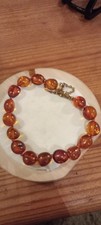 Honey Amber Gemstone Bead Bracelet With Gold Tone Clasp