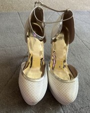 Worn Once Ivory & Gold LYDC Ankle Strap High Heel Shoes Size 6