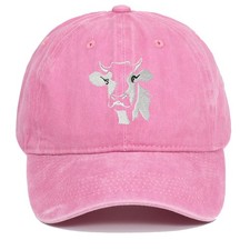 Cow Embroidered Washed Cotton Baseball Cap Farm Animal Dad Hat Gift