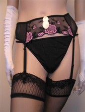 SUSPENDER BELT SIZE 12 14 BLACK PINK MESH LA SENZA LINGERIE FREEPOST BNWT