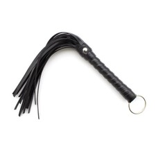 Black Red Flogger Leather Whip With Hoop Hen Party Prop 28cm Stud Handle