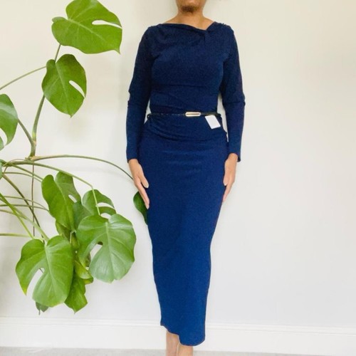 Zara navy blue belted midi - zara,