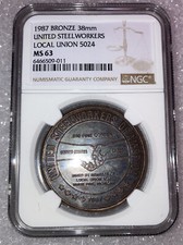 1987 United Steelworkers Of America Local Union 5024 Ngc Graded Ms 63