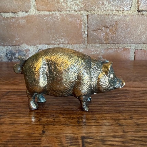 Vintage solid brass pig - brass,