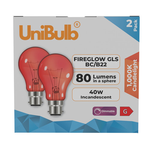 Unibulb b22 fireglow bulbs - b22,