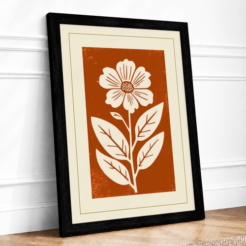 Daisy linocut botanical framed - linocut,