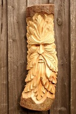 Green Man Wood Log Carving