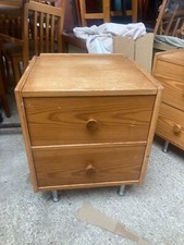Vintage Retro Brown Pine Veneer 2 Drawers Bedside Cabinet Table on Chrome Legs