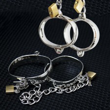 Bondage Metal Handcuffs Ankle Cuffs with Chain Lock Restraint Wrist Slave BDSM