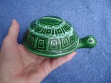 vintage PORCELAIN GREEN TORTOISE MONEY BOX made in ENGLAND