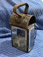 Antique Tin Lantern – Victorian Oil Lamp with Glass Panels & Handle (c.1900)