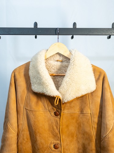 Men tan shearling jacket - men's,
