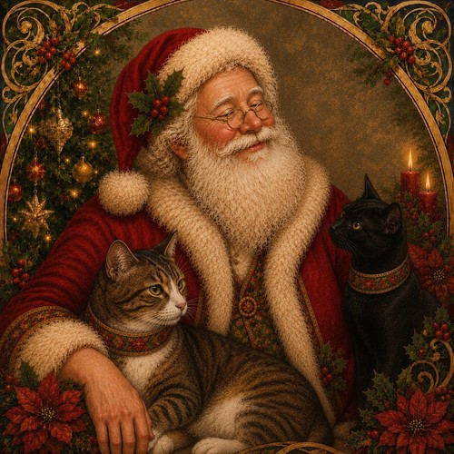 Father christmas with - with, cats