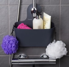Croydex Grey Plastic Shower Caddy, Hook Over Bathroom Basket Storage Organiser