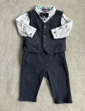 Ted Baker Baby Boy Blue White Top Waistcoat Trouser Bow Tie Suit Outfit 6-9 M