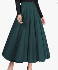 FEOYA Women's Long Dark Green A-Line Tulle Skirt One Size