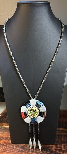 Handmade beaded necklace round - necklace,