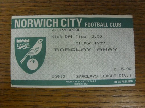 1989 ticket norwich - 01/04/1989, ticket: