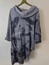 Kekoo Top Black Grey Grunge Asymmetrical 100% Cotton Cowl Neck Size 2 UK 12-14