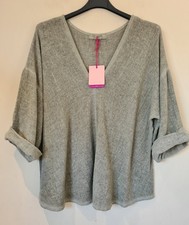 Italian Washed Linen Top Lagenlook V Neck Roll up sleeve Tunic One Size UK 10-14