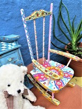 Hand Painted Ditsy Wooden Rocking Chair Artwork Totally Unique One-Off. Display