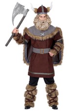 Mens Viking Warrior Adult Fancy Dress Historical Middle Ages Costume Brown