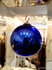 Christmas Ornament Kugel Antique Cobalt Blue Round Mercury Glass Witch Ball