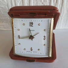 Vintage SWIZA Folding Travel Alarm Clock, Good Working Order. Tan Colour.