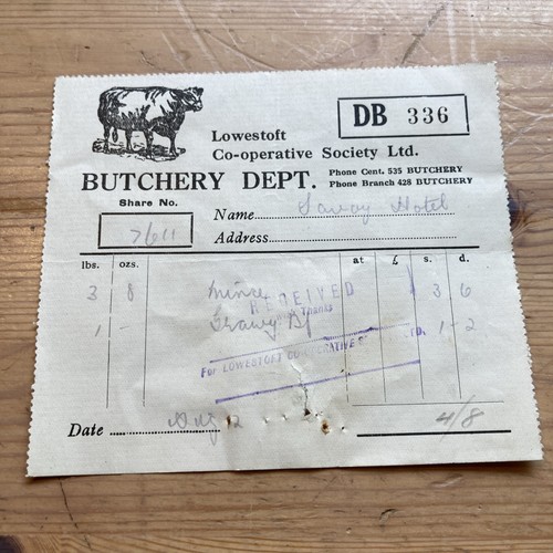 1930s billhead butchery - billhead,