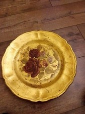 Vintage/retro gold flowered clay serving plate/ bowl-handmade in italy-mezzaluna