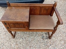 Lovely Vintage Mid Century Solid Oak Telephone Hallway Storage Table & Seat 