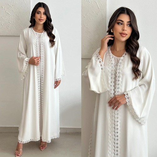 White lace flower abaya women - lace,