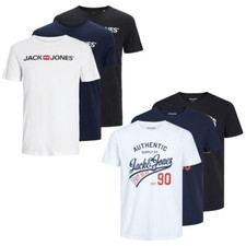 Jack & Jones Men's 3-Pack Cotton T-Shirts Crew Neck Logo Casual Holiday Tees
