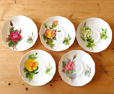 Roslyn Set of 5 Harry Wheatcroft Rose Design Saucers