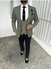 Men's Designer Three-Piece Suit Olive RRP £260