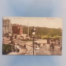Bournemouth Postcard 1907 Square Edwardian Double Deck Trams & Carriages Dorset