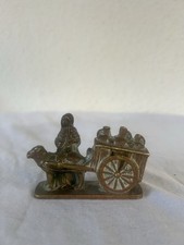 Vintage Heavy Brass Miniature Milk Seller with A Dog Cart Antique Figurine 8cm
