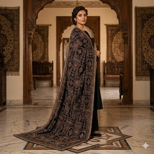 Embroidered velvet shawl - embroidered,