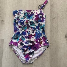 Gideon Oberson Purple Florals Striped One Shoulder Swimwear summer size 6