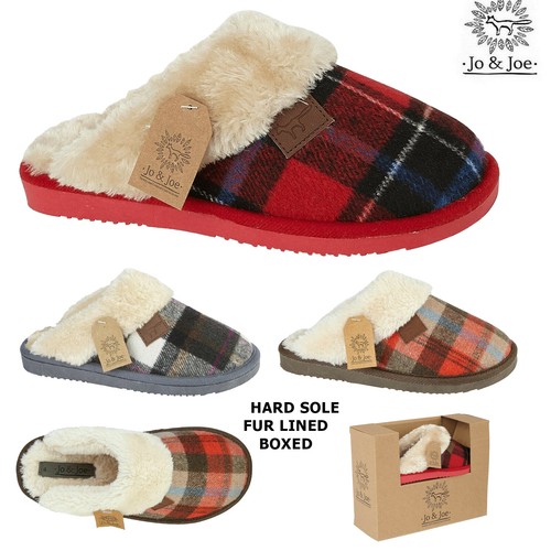 Ladies slippers tartan faux - tartan,