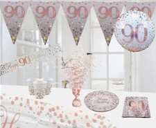 Age 90th & Happy Birthday White Rose Gold Party Decorations Balloons Banners